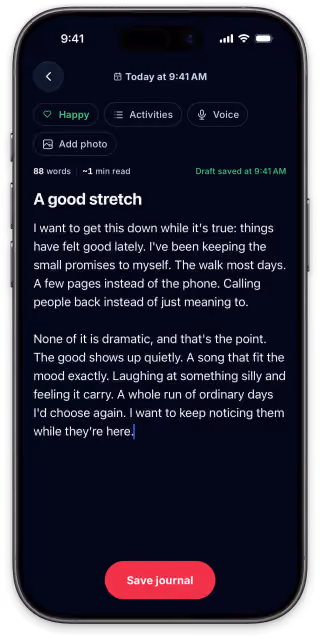 Auramenta journal editor on iPhone
